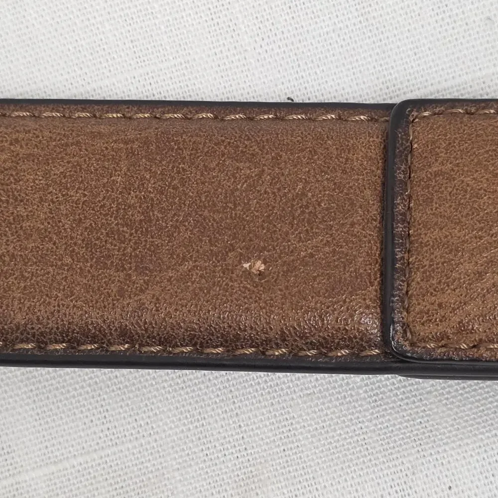 Brown Faux Leather Belt Silver Tone Buckle Men's Med Casual
